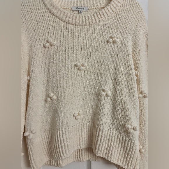 MADEWELL Dotted Bobble Pullover Sweater Womens Small Antique Cream Boxy Crew - Picture 3 of 7